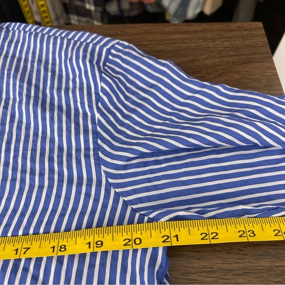 💕 Mango Blue and White Striped Button-Up Shirt 6 - Picture 10 of 12